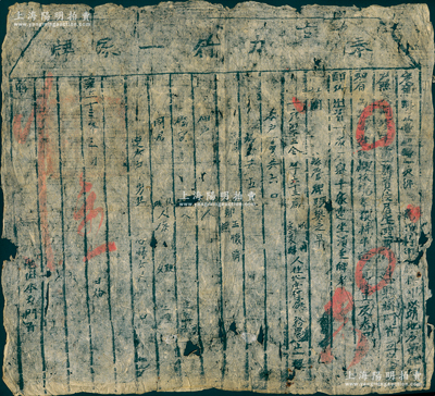 雍正十三年（1735年）“奉旨力行一家牌”1張，屬清代“保甲制度”之最早期實(shí)物，發(fā)行于山西定襄縣，極富史料佐證價(jià)值，保存尚佳，敬請(qǐng)預(yù)覽