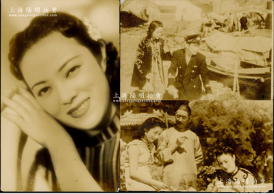 民國時期著名演藝女明星“李香蘭”老照片共3張不同，其中1張尺寸85×135mm、2張尺寸70×45mm，少見且品相甚佳，敬請預覽