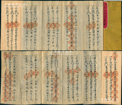清代戊子（1888年）旅蒙商號“三合成清查單”（即年結賬單）1份，內中詳細記錄該商號在歸化城、科多布、豐鎮等地之各種賬目；此“年結清單”拉開長達約2米，文字俊秀、內容豐富，十分難得，保存尚佳，敬請預覽