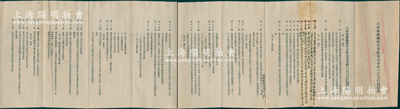 民國廿二年（1933年）“六河溝煤礦股份有限公司章程”1冊，內(nèi)中詳列總則、股份、股東會、盈余分配等章程35條，且上有批改墨字，可適用于六河溝煤礦股票之輔助收藏，拉開長達約1米有余，保存甚佳，敬請預覽