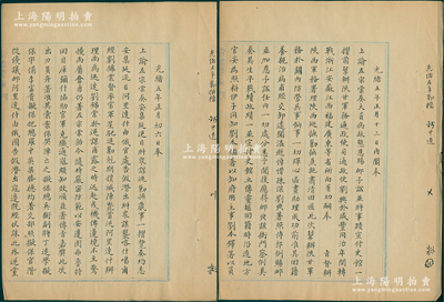光緒五年（1879年）“左宗棠收復(fù)新疆”之清廷“上諭”底稿共2份不同，分別事為“左宗棠奏，安集延逆目阿里達(dá)什糾眾謀襲喀什噶爾，經(jīng)劉錦棠督率官軍星馳進(jìn)剿尅期撲滅”、“前幫辦陜甘軍務(wù)通政使劉典病故，懇恩賜卹典，并宣付國史館立傳，其二子分別著以知府和員外郎用”等情，內(nèi)容極其精彩；此乃左宗棠收復(fù)新疆之歷史文獻(xiàn)，極富研究?jī)r(jià)值，保存甚佳，敬請(qǐng)預(yù)覽