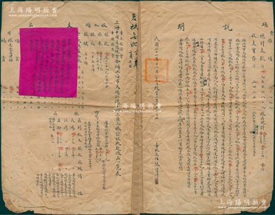 民國(guó)二十一年（1932年）上海“辛未救濟(jì)會(huì)、中國(guó)道德總會(huì)、中國(guó)救濟(jì)會(huì)合辦上海市大場(chǎng)、江灣、吳淞三區(qū)冬賑發(fā)放賑款、賑品一覽表”1冊(cè)，內(nèi)中詳列各項(xiàng)明細(xì)和說(shuō)明等，保存尚佳，敬請(qǐng)預(yù)覽