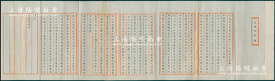 北洋政府時期（約1922年）安徽當涂縣寶興鐵礦公司“呈財政部稿”1份，長達900多mm，事為“瀝陳商艱，懇援免加征厘金”等情，內中詳列運銷鐵砂之厘金情形，文字俊秀，內容豐富；該公司屬中國礦業聯合會會員，此種股份公司之文獻頗具史料研究價值，保存較佳，敬請預覽