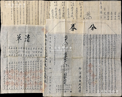 大清同治叁年（1864年）河南許昌“永亨貞號”立分手清楚文約1份，事為“大聚隆、邢西賡（文魁）于乾隆59年在許州繁城開設永亨貞號、嘉慶17年設西安分號、道光8年在許州繁城分設永亨源油坊、道光10年在潞安府襄垣縣分設永亨昇號、咸豐2年在古驛村分設永合成酒坊、詳分4年在鳳臺縣南關(guān)分設永亨德號，共計六處，合共立股份14分5厘，因時勢維艱及回匪捻賊等故，東夥相商分家，時大聚隆有本利銀1